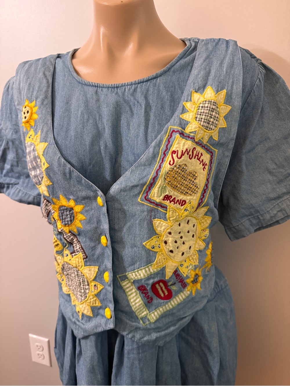 Country Wear Clothing Company 1988 18W Denim Sunflower Dress Vintage Blue Jean - Picture 3 of 6